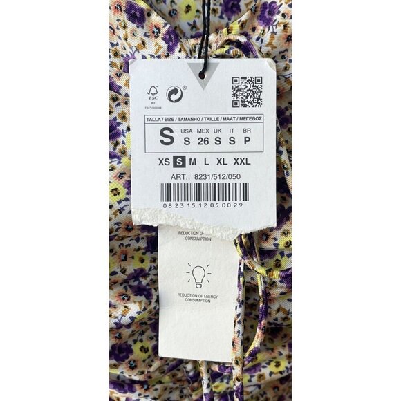 Zara Dress Mini Size S Floral Fairy Feminine Satin Y2K Yellow Purple Feminine - Picture 9 of 10
